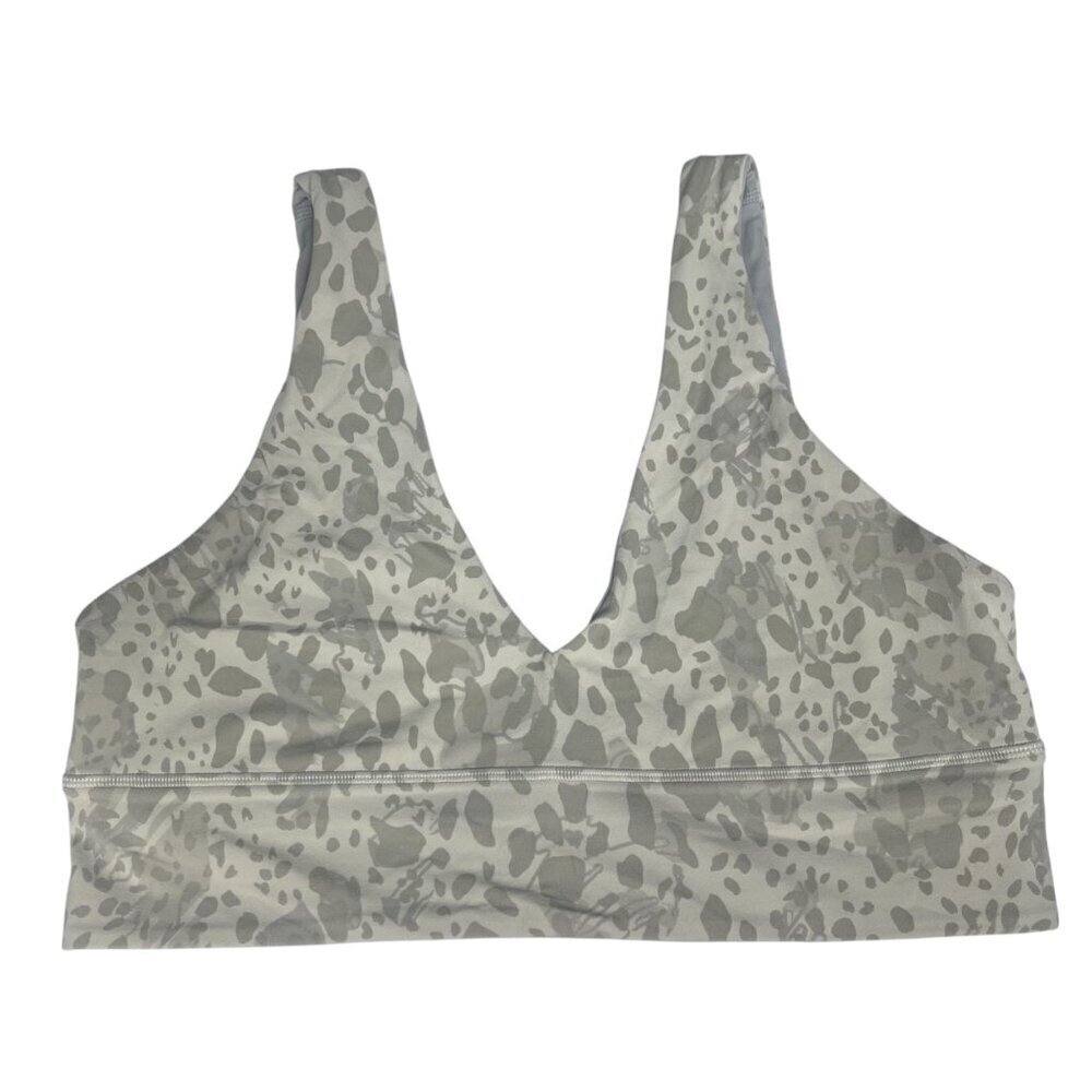 Lululemon Align V-Neck Bra Light Support A/B Cup Size 12 Cheetah Camo Antique Wh